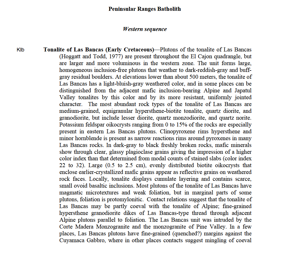 USGS Tonalite of Las Blancas report